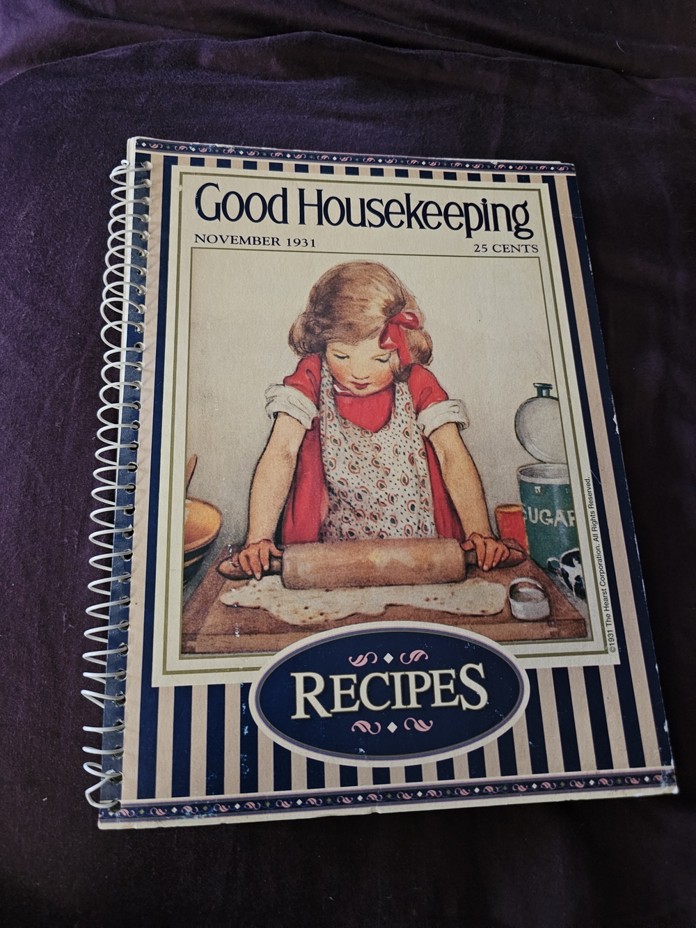 Vintage 1931 Navy Blue Spiral-Bound Recipe Book